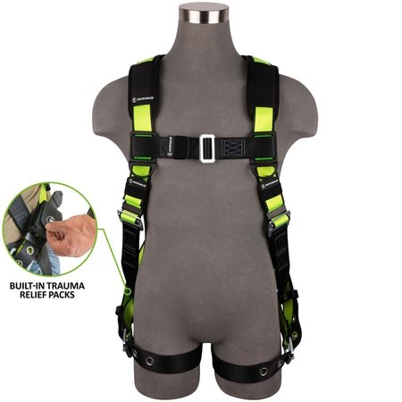 SAFEWAZE PRO Full Body Harness: 1D, MB Chest, TB Legs, Trauma relief, L/XL 023-1237